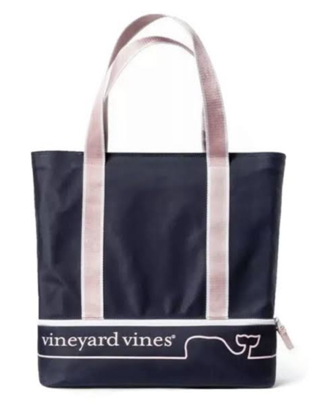 Vineyard Vines Navy Tote with Pale Pink Straps